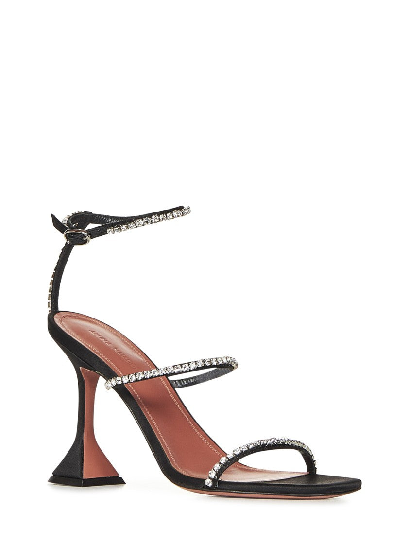 Amina Muaddi Black Sandals With Hourglass Heel