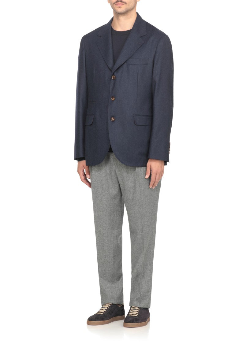 Brunello Cucinelli Structured Blue Wool Jacket With Classic Lapel