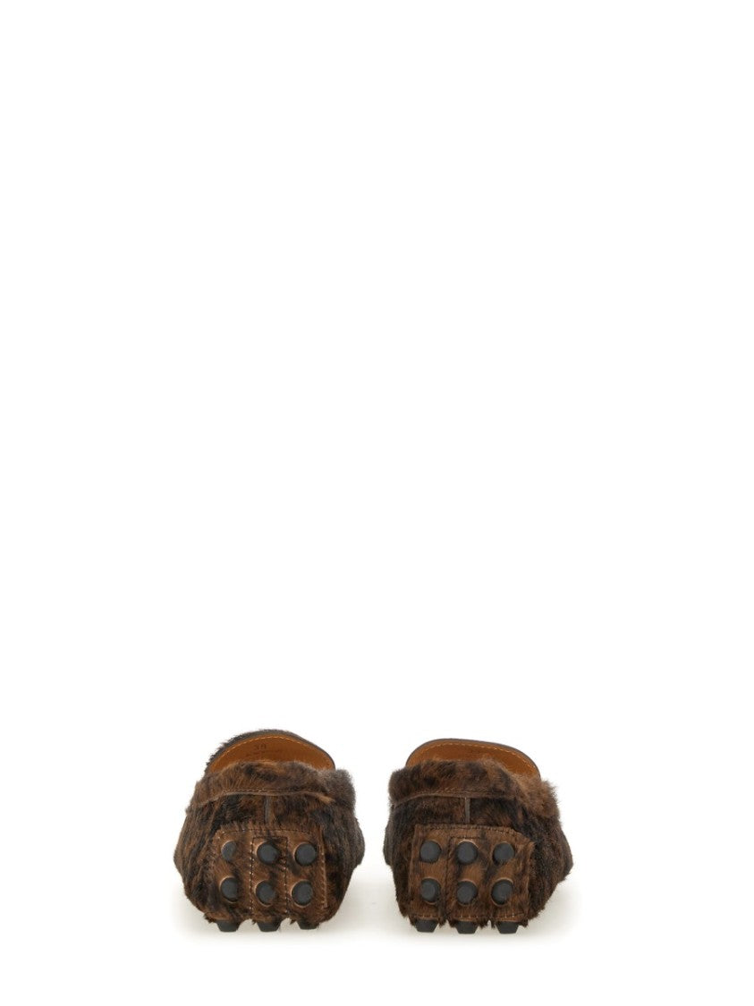 Tod's Textured Calfskin Leather Moccasins With Leopard Print