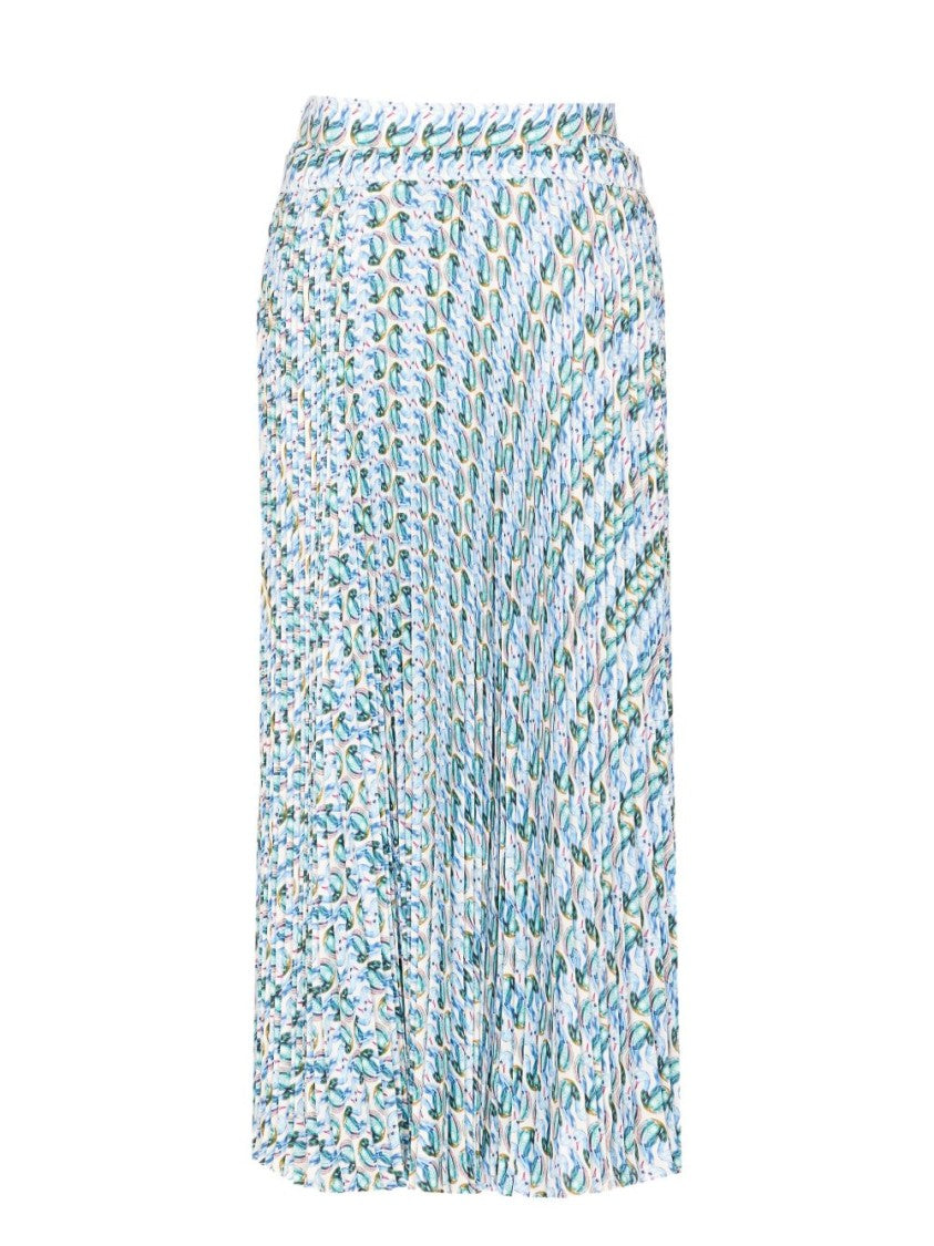 Tory Burch Fully Pleated Light Blue Skirt With Logo Plaque