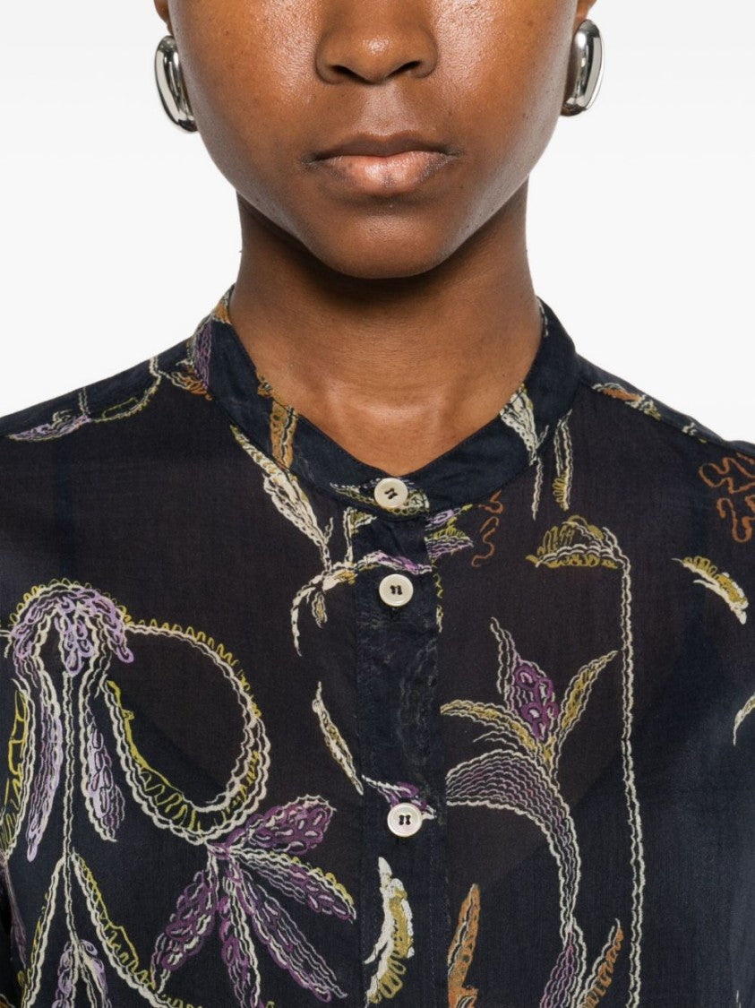 Forte Forte Floral Pattern Blouse With Mandarin Collar