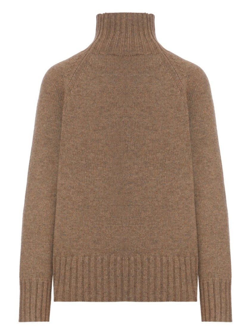 Max Mara Turtleneck Brown Wool Sweater With Raglan Sleeves
