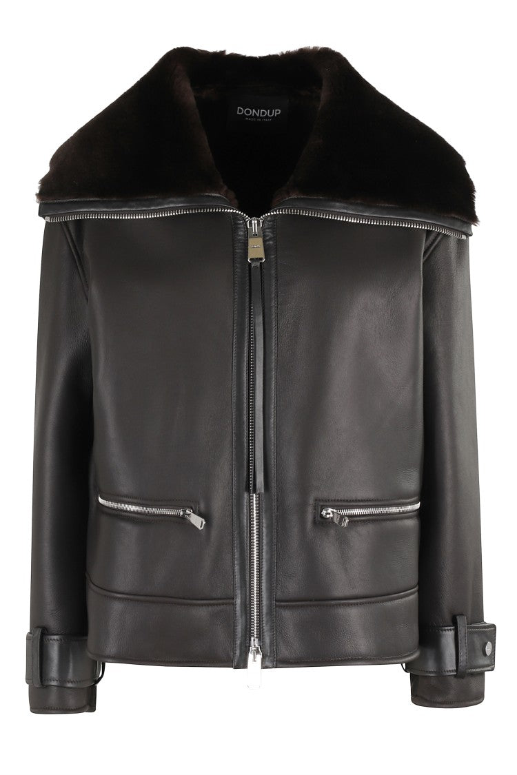 Dondup Double-Zip Leather Jacket With Luxurious Fur Collar