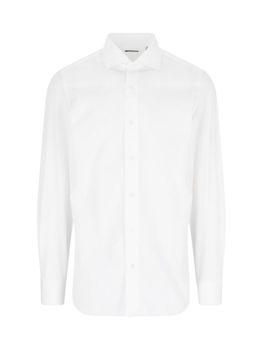 Finamore Classic White Cotton Shirt With Traditional Collar