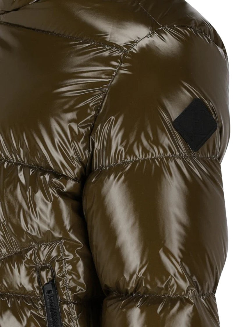 Herno Glossy Bomber Jacket With Horizontal Quilting And Adjustable Hood