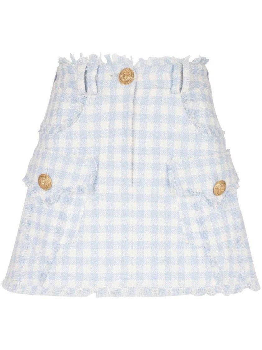 Balmain Gingham-Pattern A-Line Miniskirt