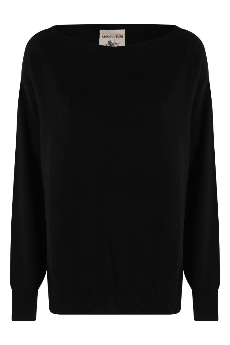 Semi Couture Boat Neckline Black Juniper Knitwear Sweater
