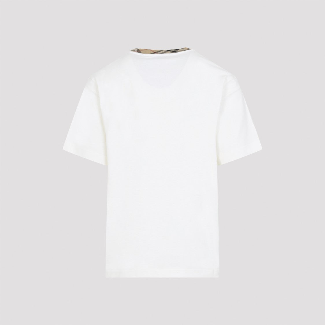 Burberry Ryan Check Collar White Cotton T-Shirt