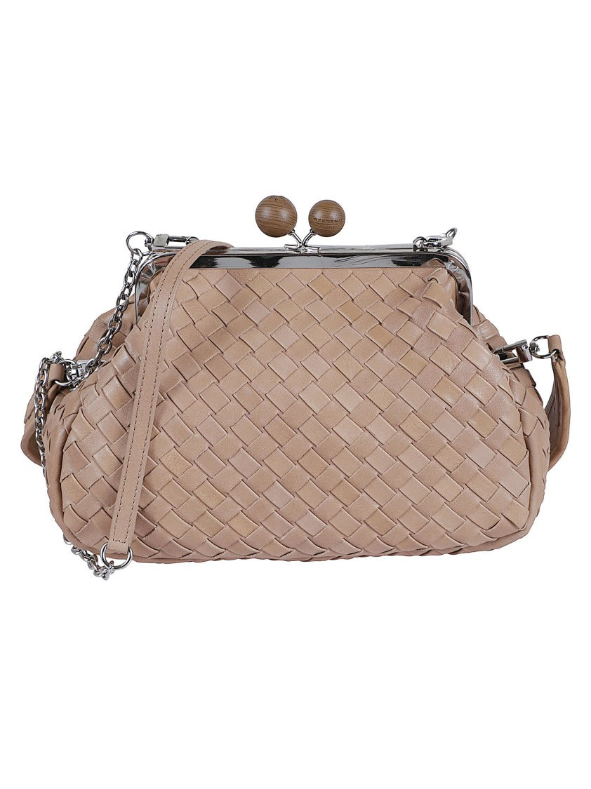 Max Mara Rounded Woven Wool Shoulder Bag With Metal Frame