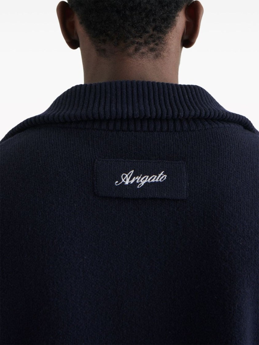 Axel Arigato High Neck Wool Blend Cardigan With Zip Fastening And Ribbed Detailing