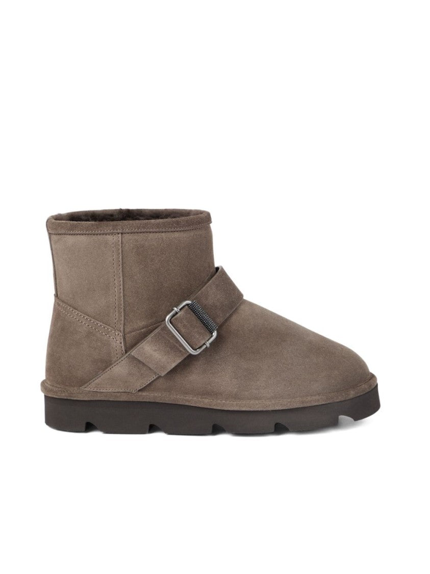 Brunello Cucinelli Mid-Ankle Flat Shoes With Metallic Buckle Detail