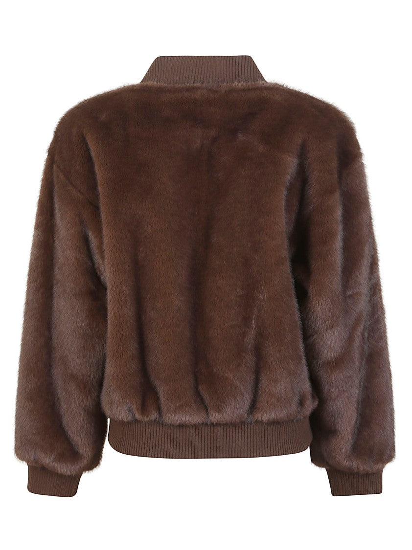 P.A.R.O.S.H. Faux Fur Bomber Jacket With Textured Appearance And Ribbed Details