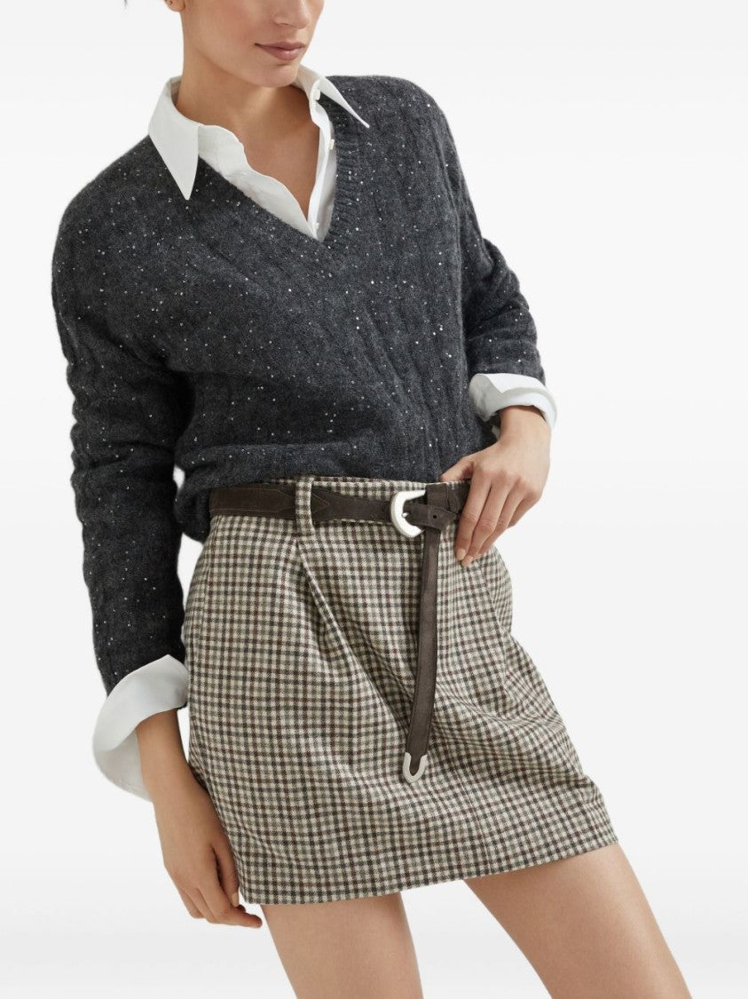 Brunello Cucinelli Anthracite Grey Cable Knit Wool Sweater