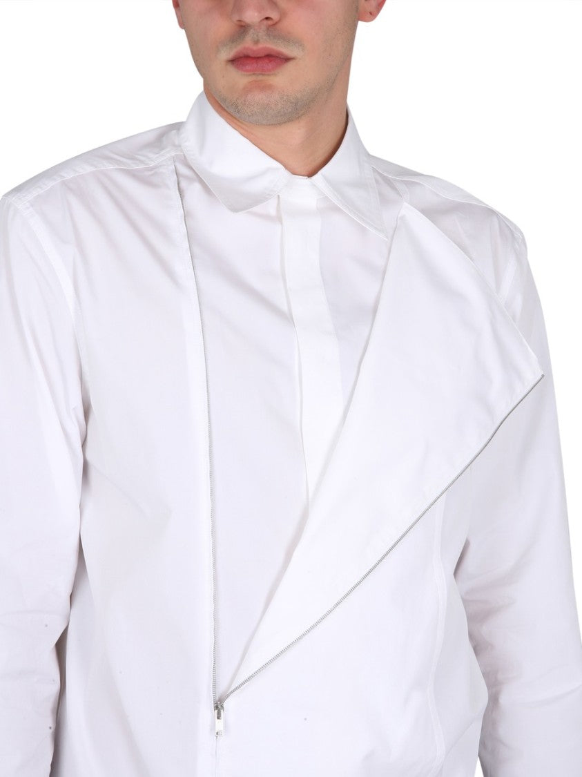 Jil Sander Asymmetrically Zippered White Casual Shirt