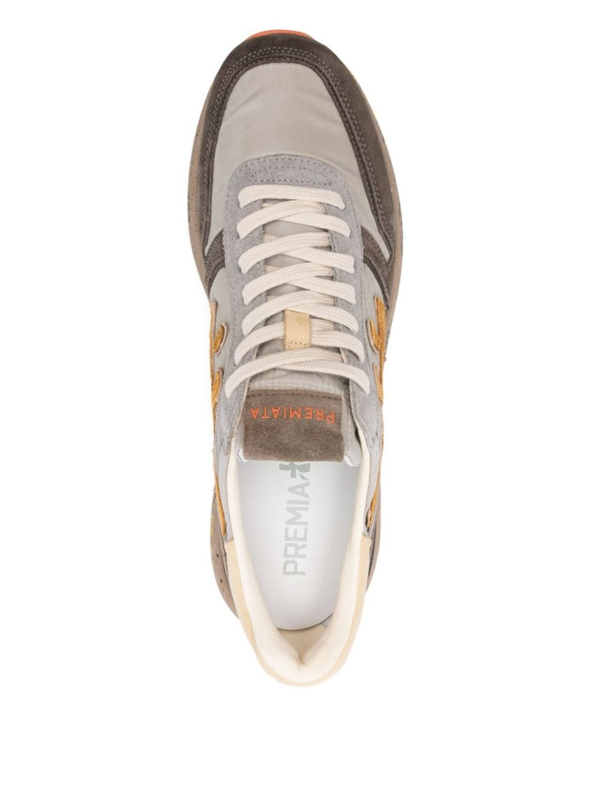 Premiata Casual Brown Sneakers With Mustard Logo