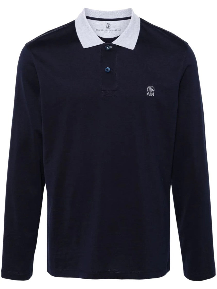 Brunello Cucinelli Long-Sleeved Polo With Contrasting Collar