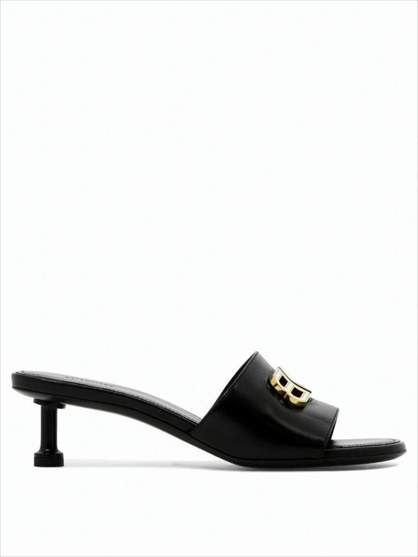 Balenciaga Open-Toe Mules With Metallic Double-B Logo