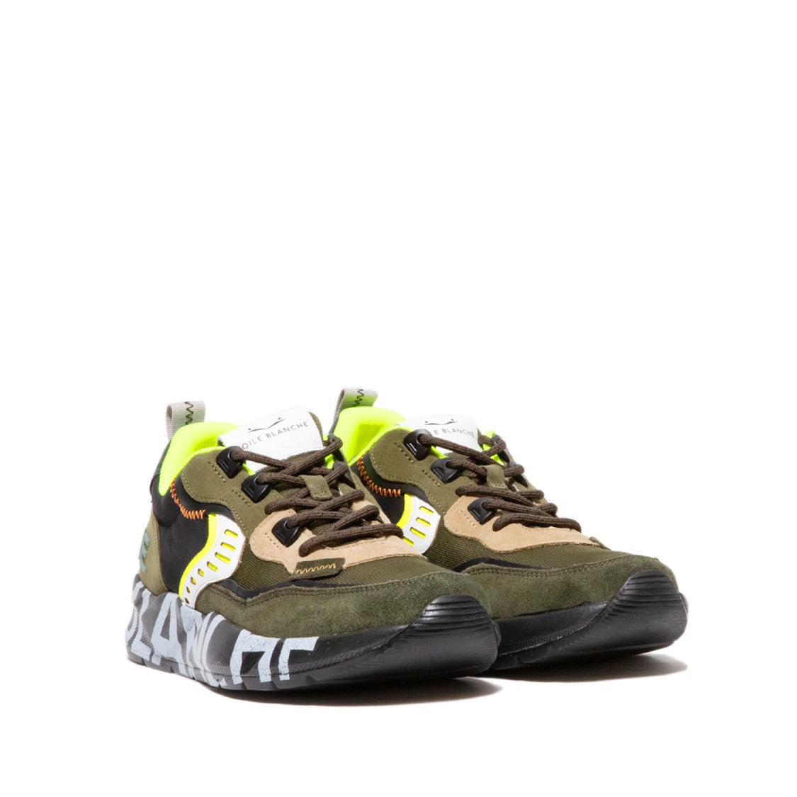 Voile Blanche Club Sneakers In Technical Fabric And Military Green Suede