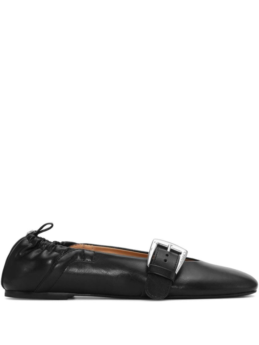 Ganni Pointed-Toe Ballerina Flats With Buckle Detail