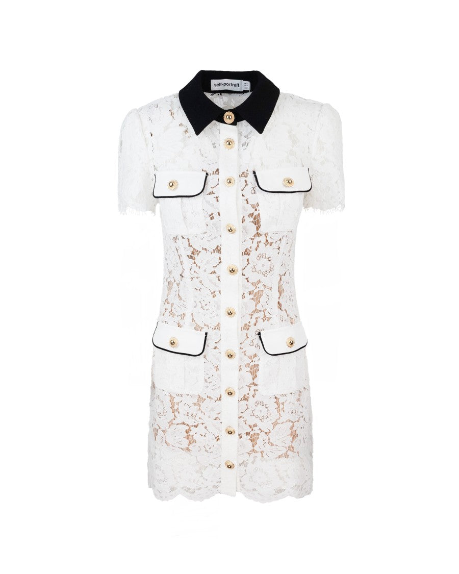 Self-Portrait White Lace Mini Dress With Contrast Collar
