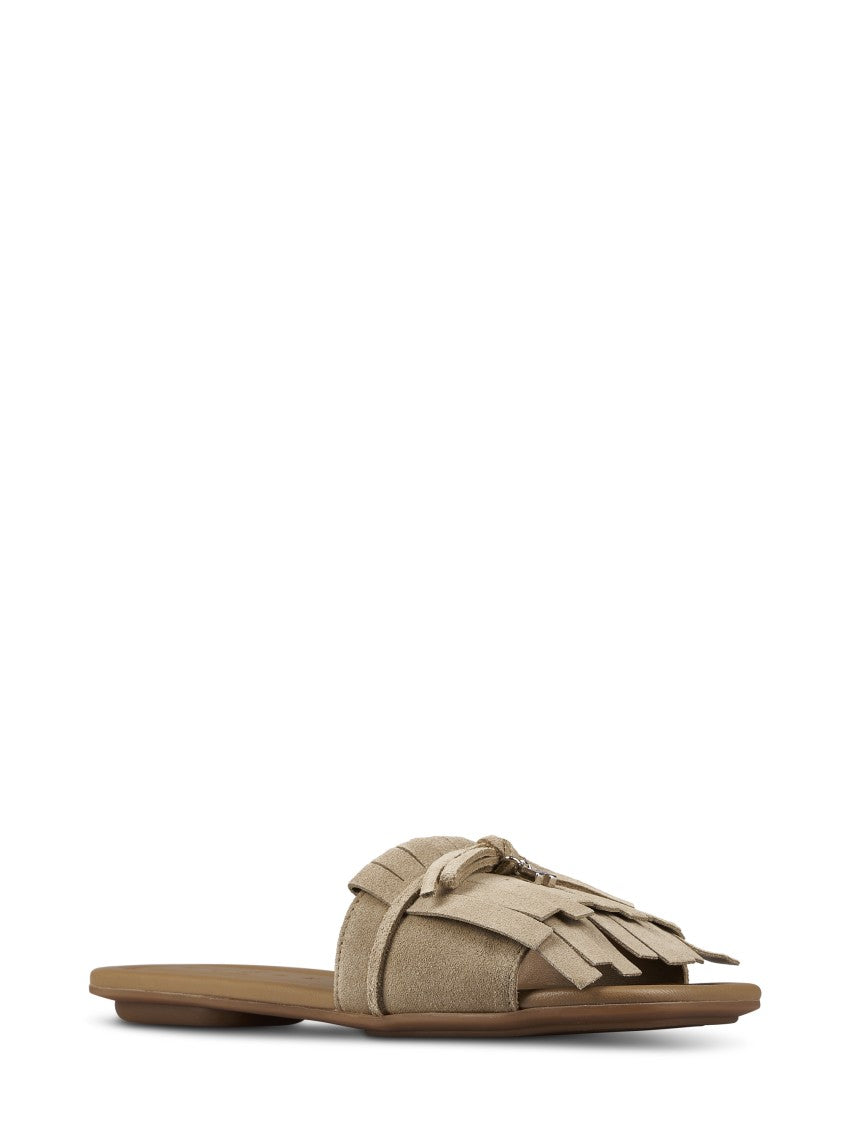 Hogan Flat Sole Sandals With Wide Tassel-Adorned Strap