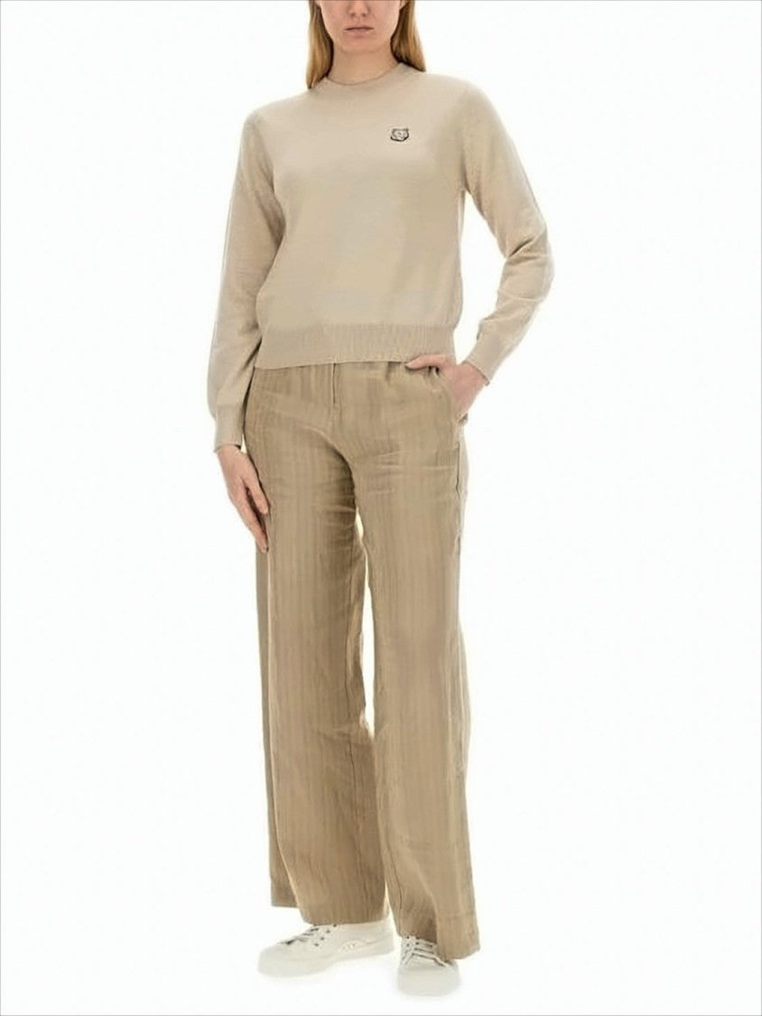 Maison Kitsuné Classic Crew Neck Wool Sweater With Embroidered Emblem