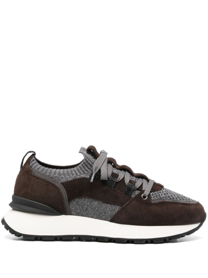 Doucal's Leather-Trim Sneakers
