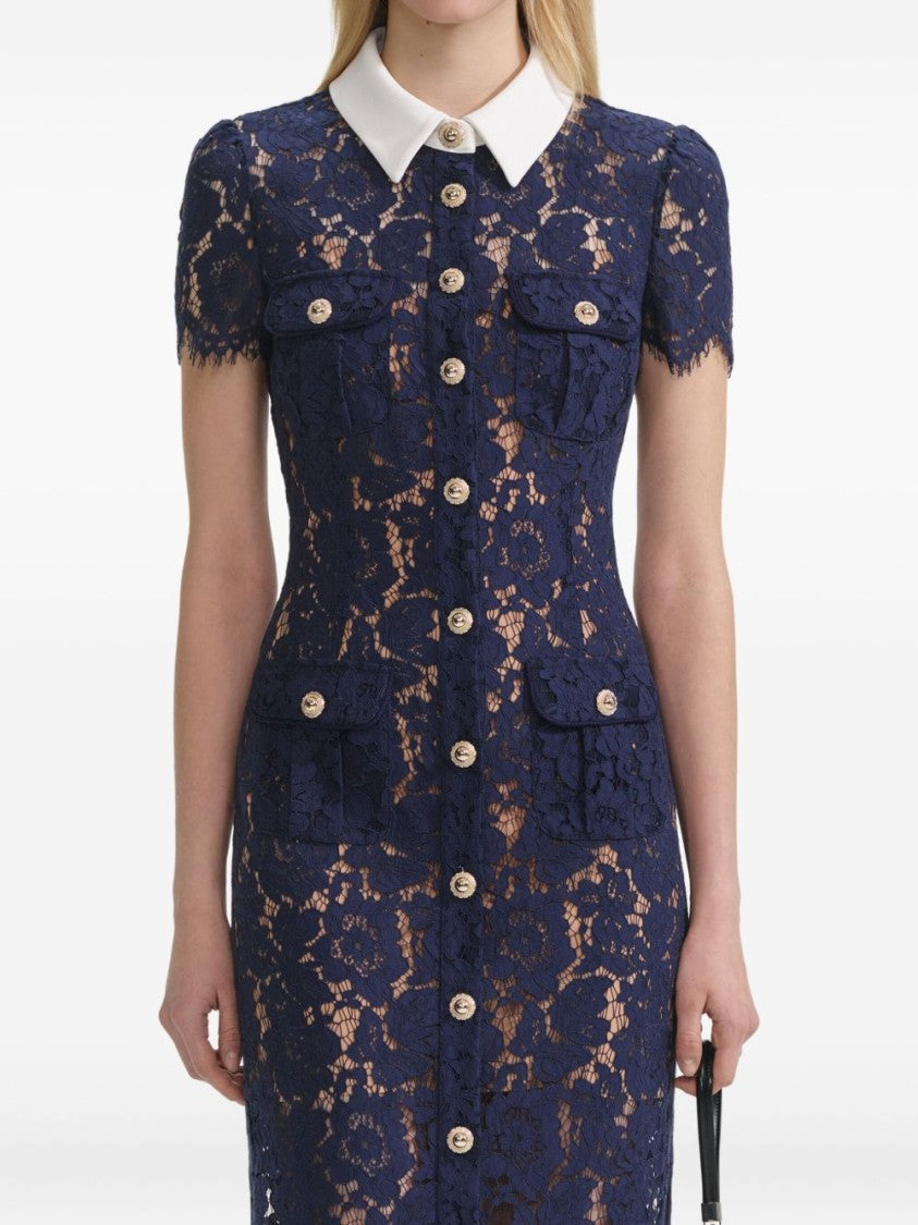 Self-Portrait Navy Blue Lace Midi Dress