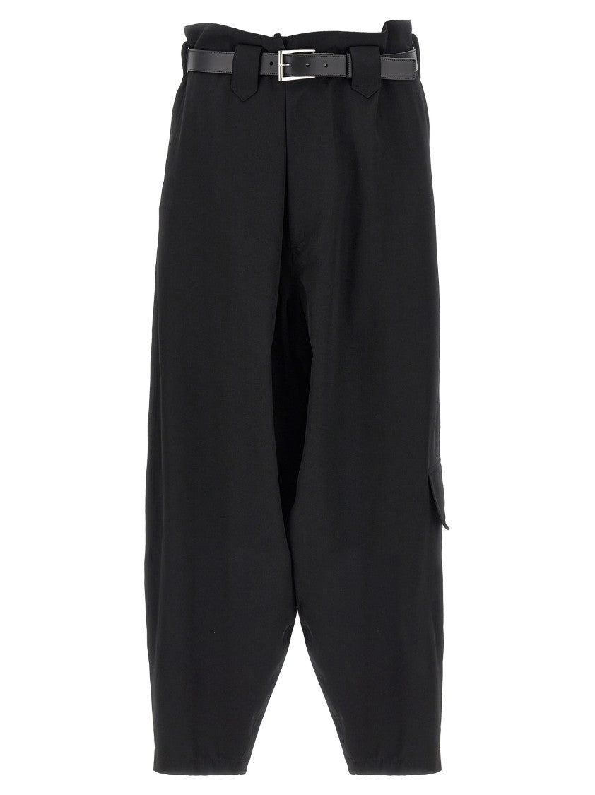 Yohji Yamamoto Oversized Black Wool Gabardine Cargo Pants