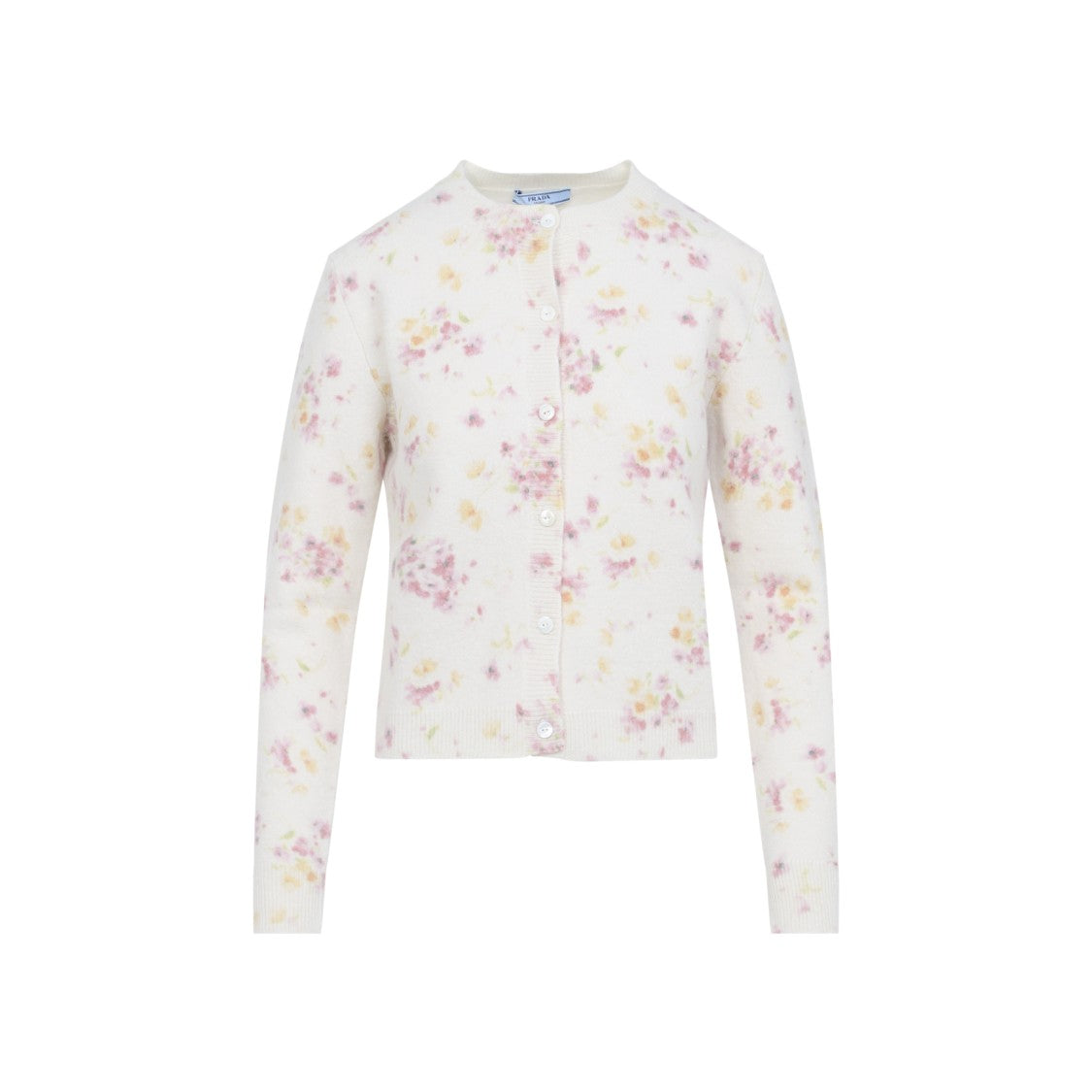 Prada Floral Print Nude & Neutral Wool Blend Cardigan