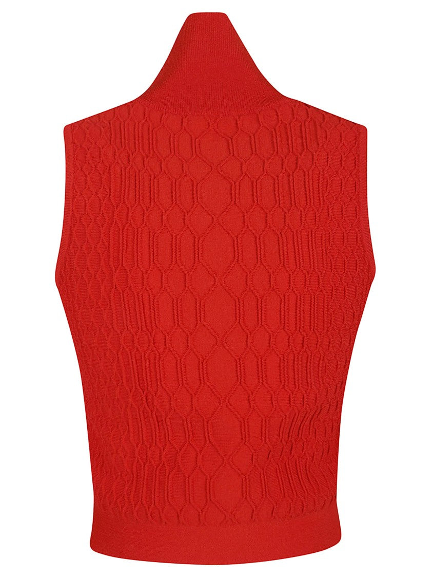 Balmain Crocodile-Effect Fitted Top With High Neck