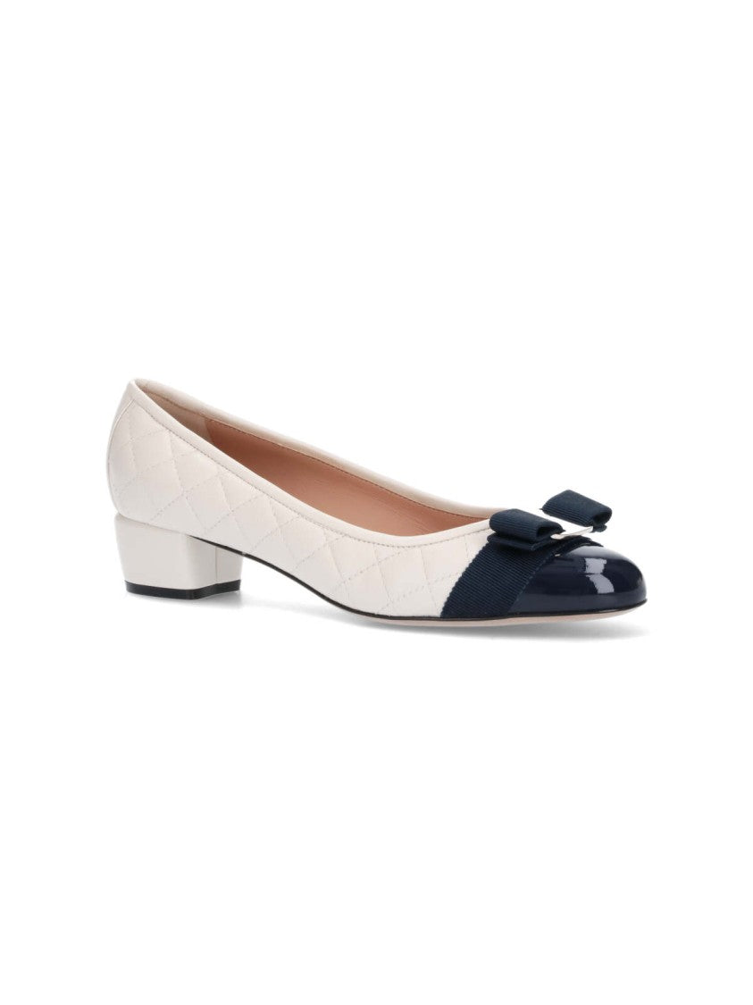 Ferragamo Quilted Vara Pumps – White