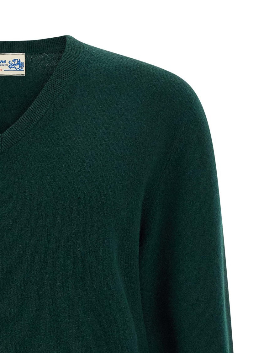 Ballantyne V-Neck Cashmere Sweater With Ribbed Detailing