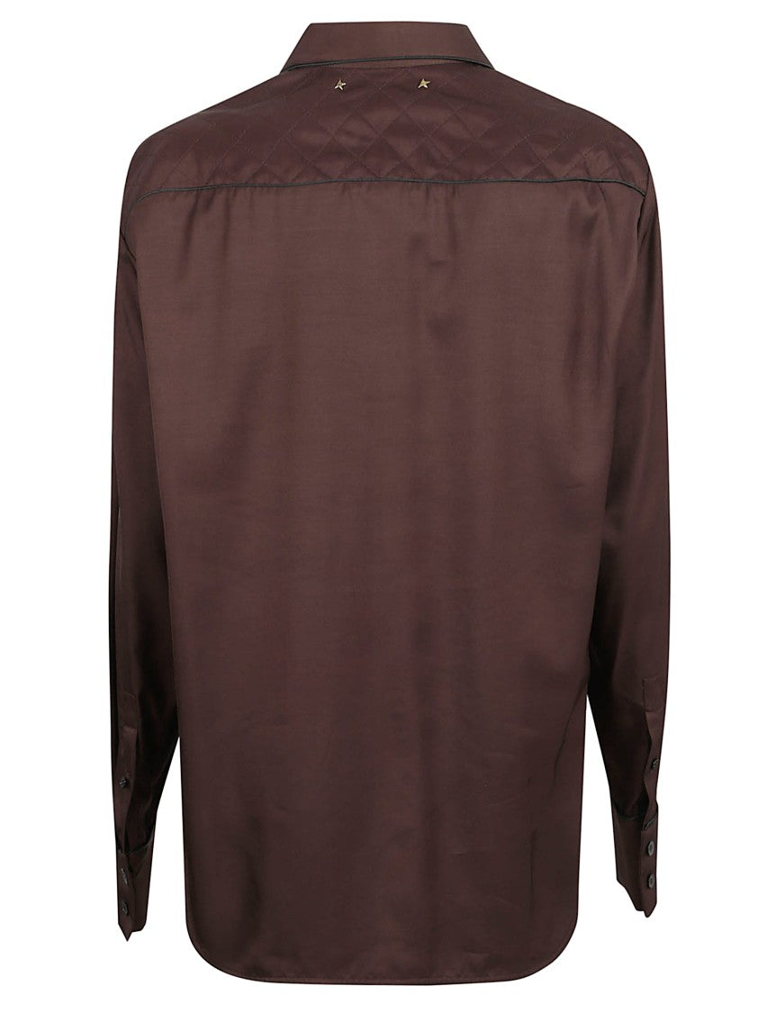 Golden Goose Brown Quilted Shirt With Decorative Star Embellishments