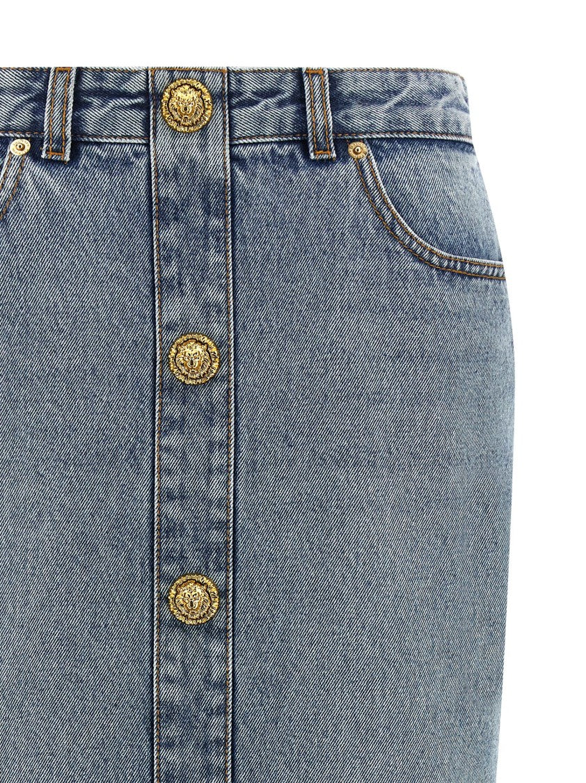 Balmain Pencil Midi Skirt With Contrasting Stitching And Lionhead Buttons