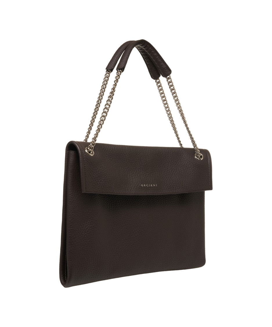 Orciani Hammered Leather Shoulder Bag With Removable Chain Strap