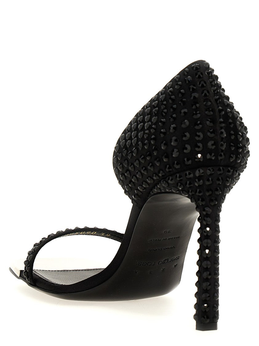 Sergio Rossi Area Dagger Satin Sandals With Rhinestone