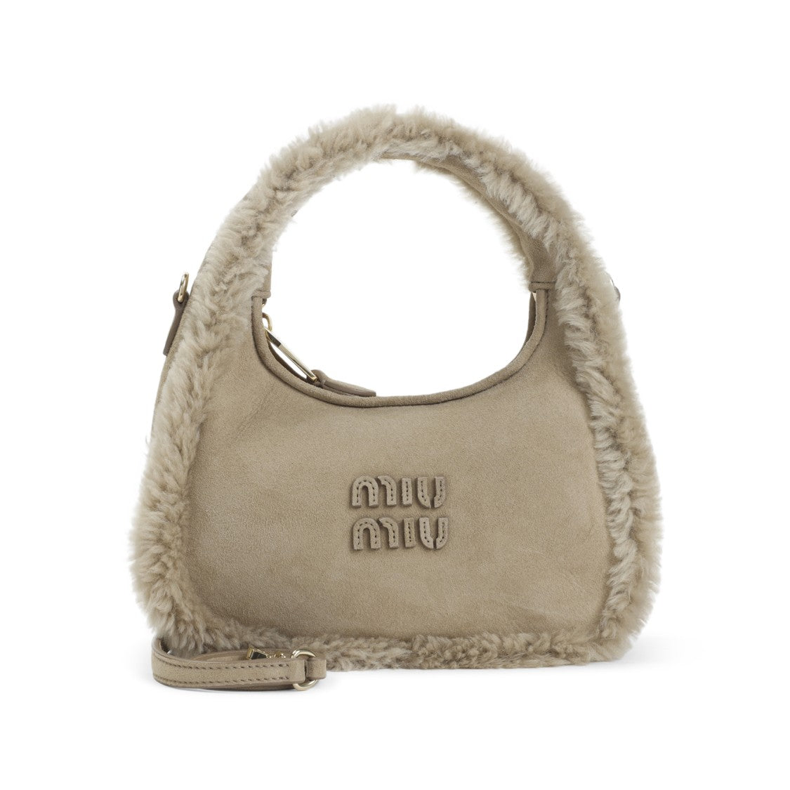 Miu Miu Compact Suede Handbag With Shearling Trim