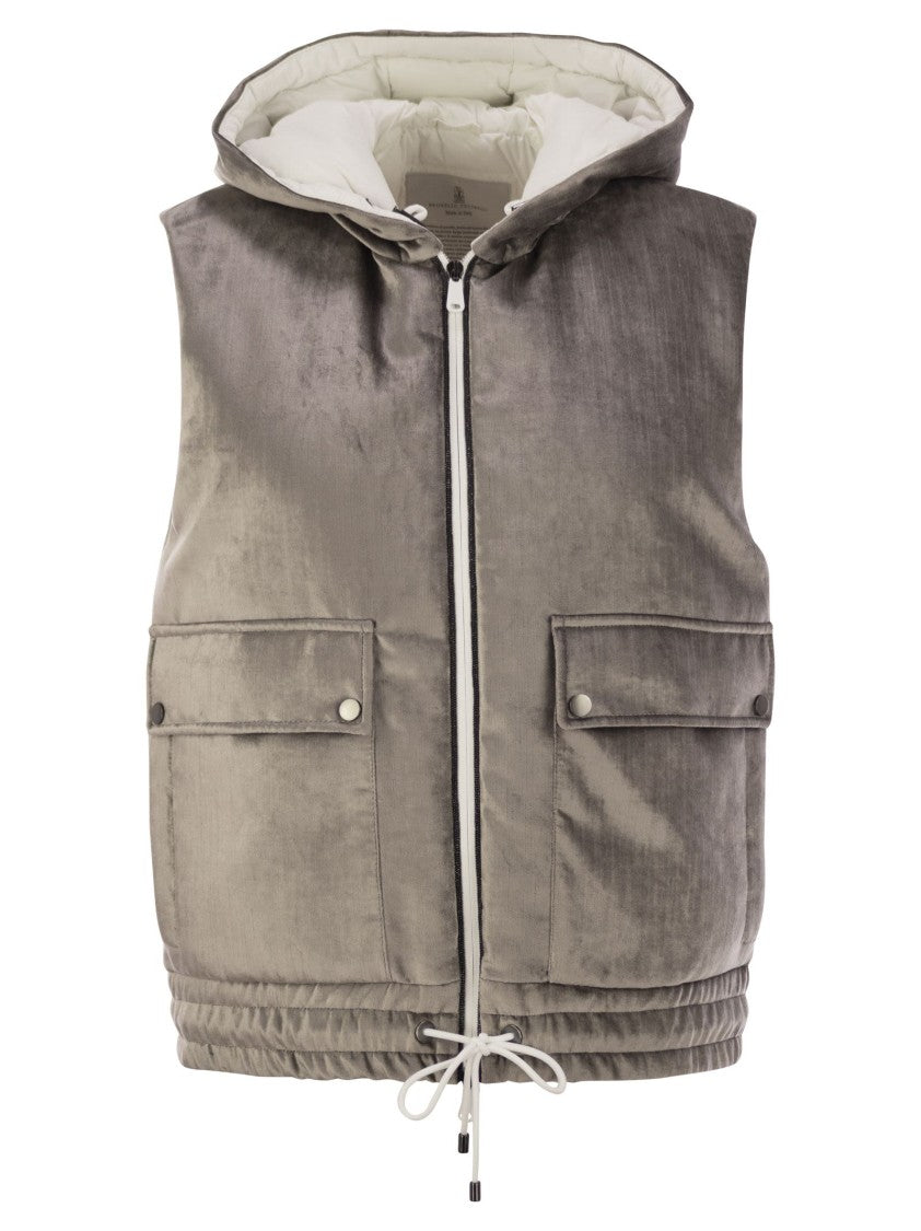 Brunello Cucinelli Sleeveless Velvet Down Jacket Sleek
