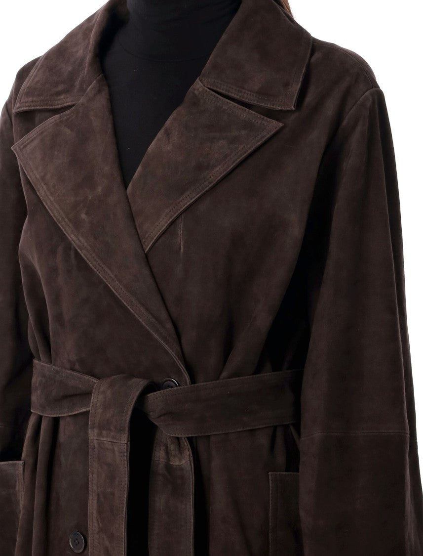 Róhe Long Suede Coat With Wide Lapel