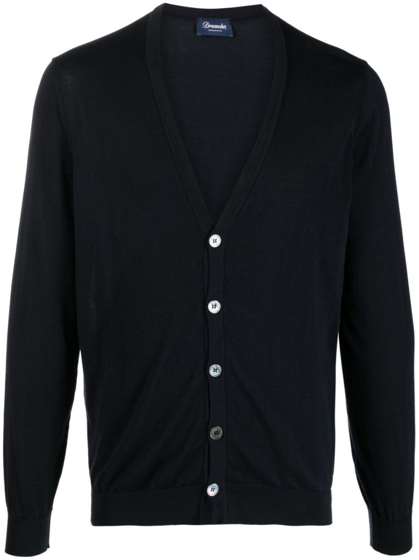 Drumohr Navy Blue Cotton Fine Knit Cardigan