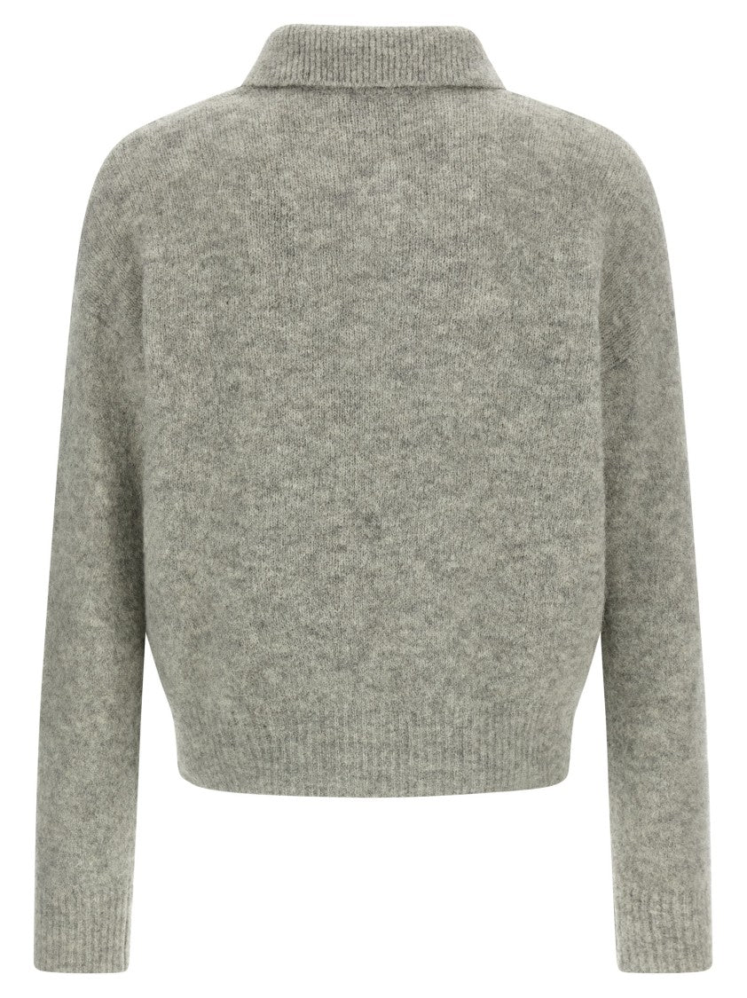 Ami Heathered Knit Polo Shirt With Embroidered Logo