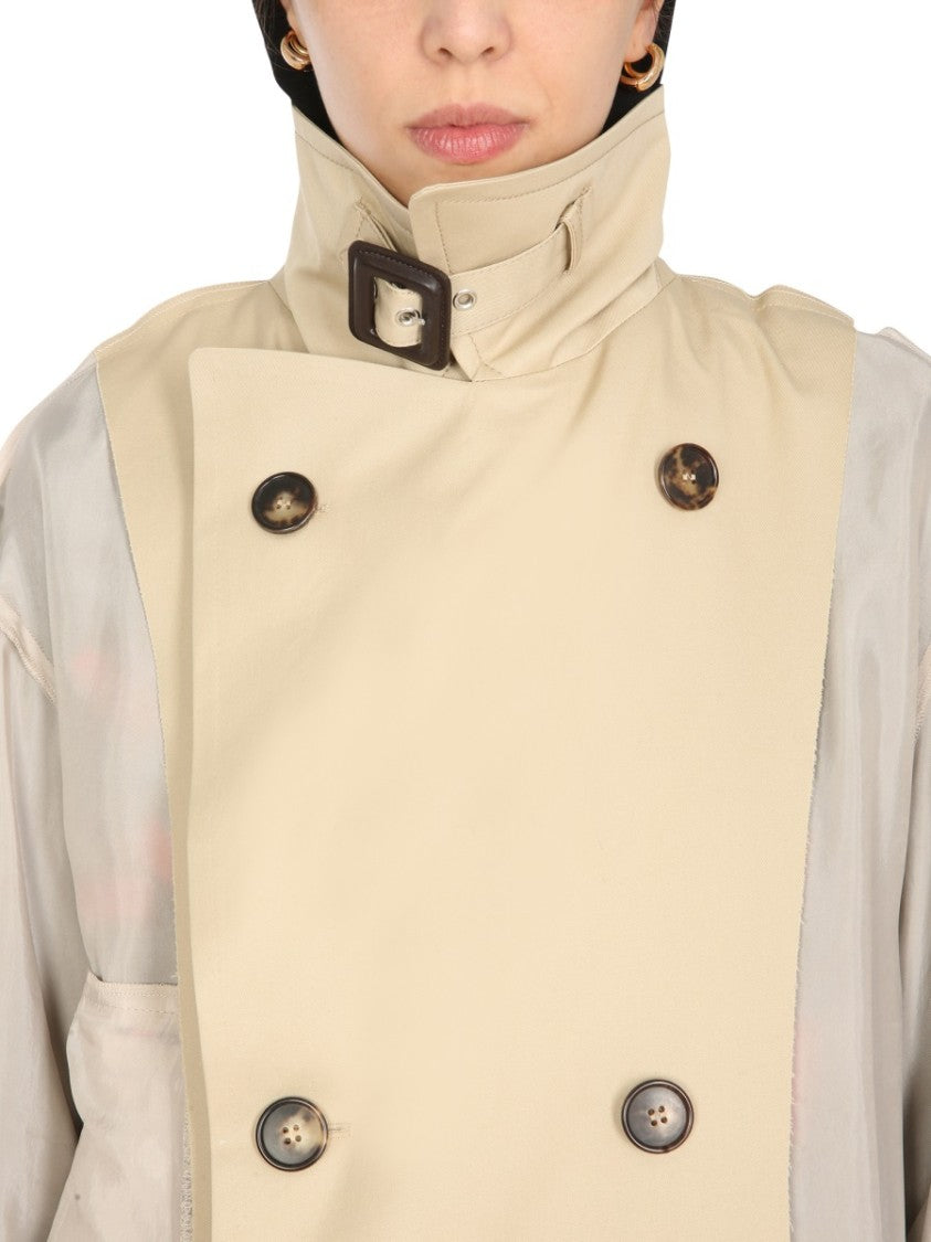 Maison Margiela Two-Material Trench Coat With Belted Waist