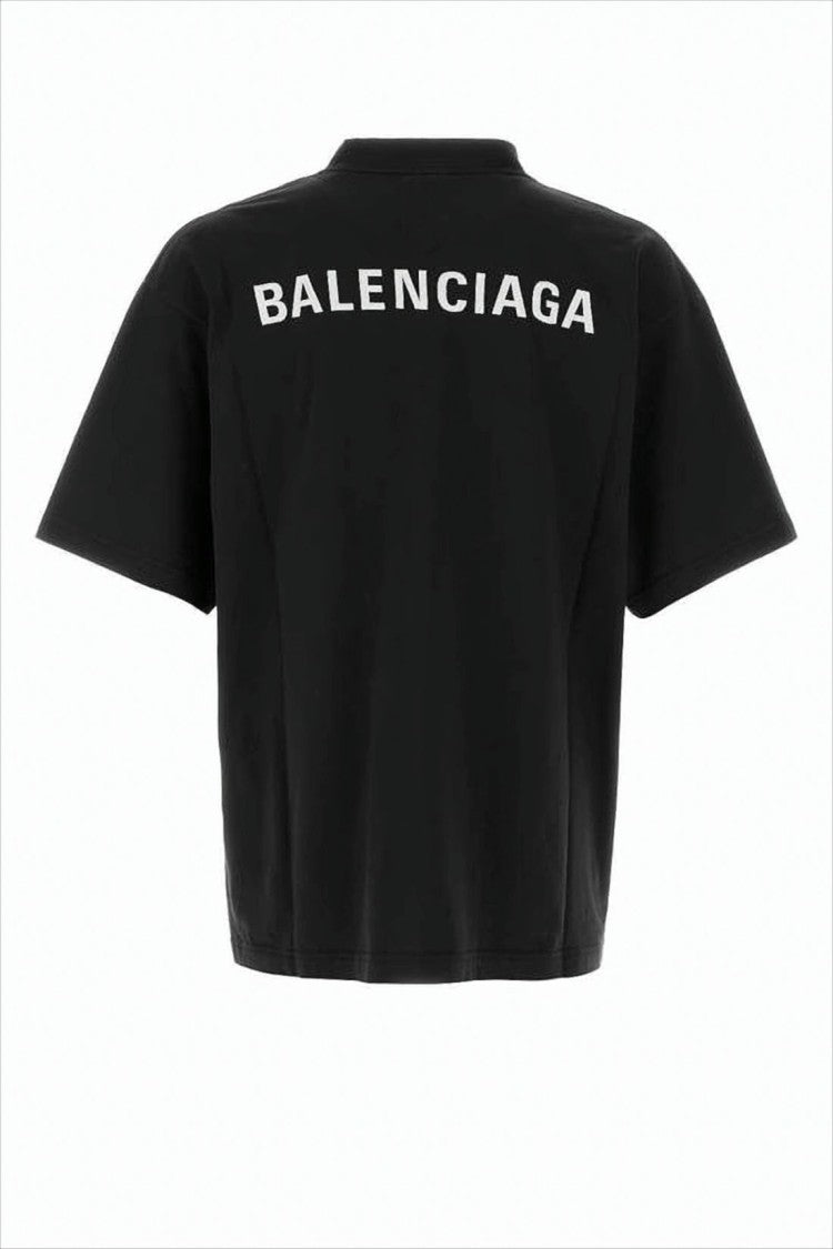 Balenciaga Cropped Black Cotton T-Shirt With Logo Detailing