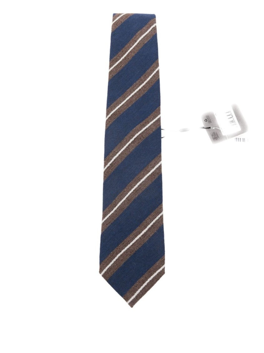 Corneliani Diagonal Striped Blue Wool And Silk Tie