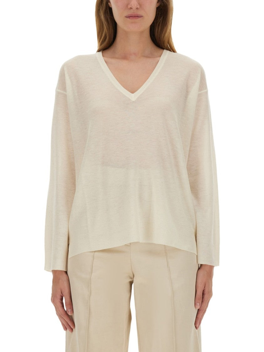 Fabiana Filippi Relaxed Fit Wool Blend V-Neck Sweater
