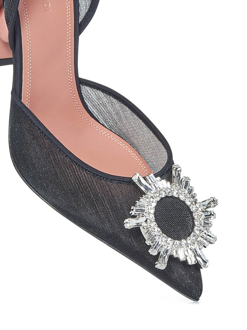 Amina Muaddi Black Mesh Pumps With Starburst Brooch