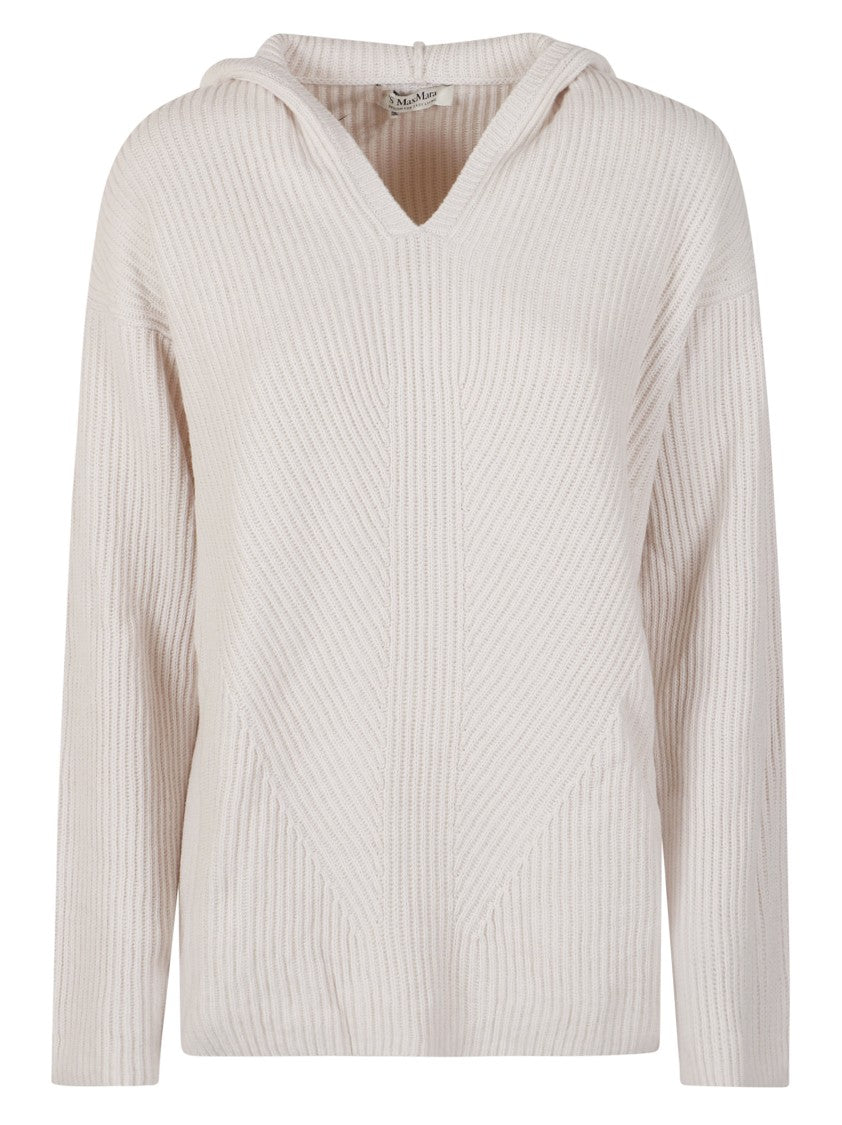 Max Mara Ribbed Knit Sweater With Chevron Pattern And Hood