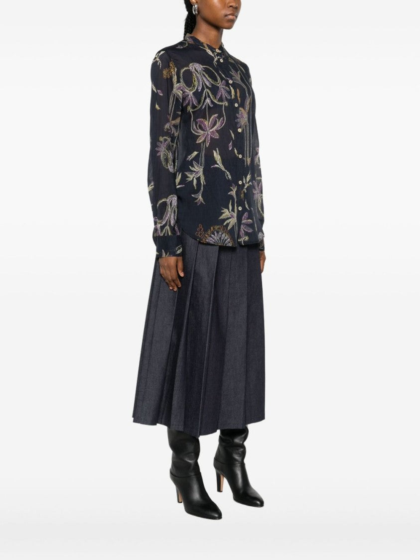 Forte Forte Floral Pattern Blouse With Mandarin Collar