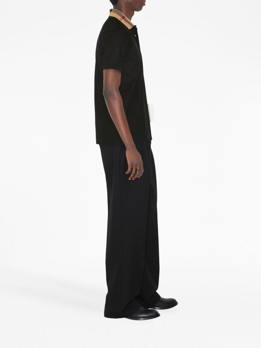 Burberry Check Print Contrast Collar Black Polo Shirt
